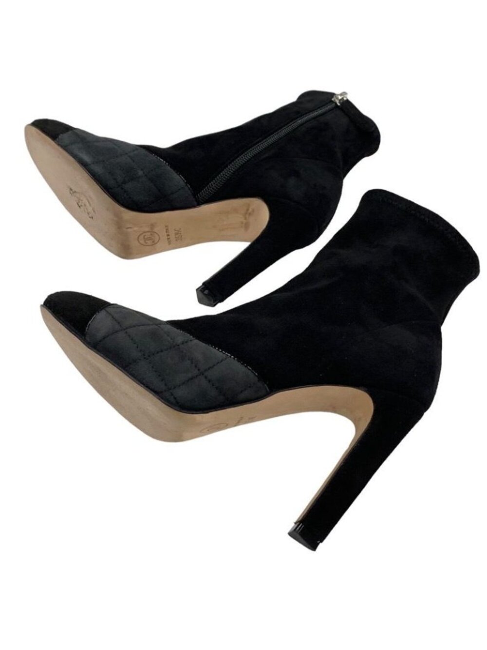 Chanel Boots Short Shoes Suede Black Gray Coco Mark Quilted - Picture 6 of 10